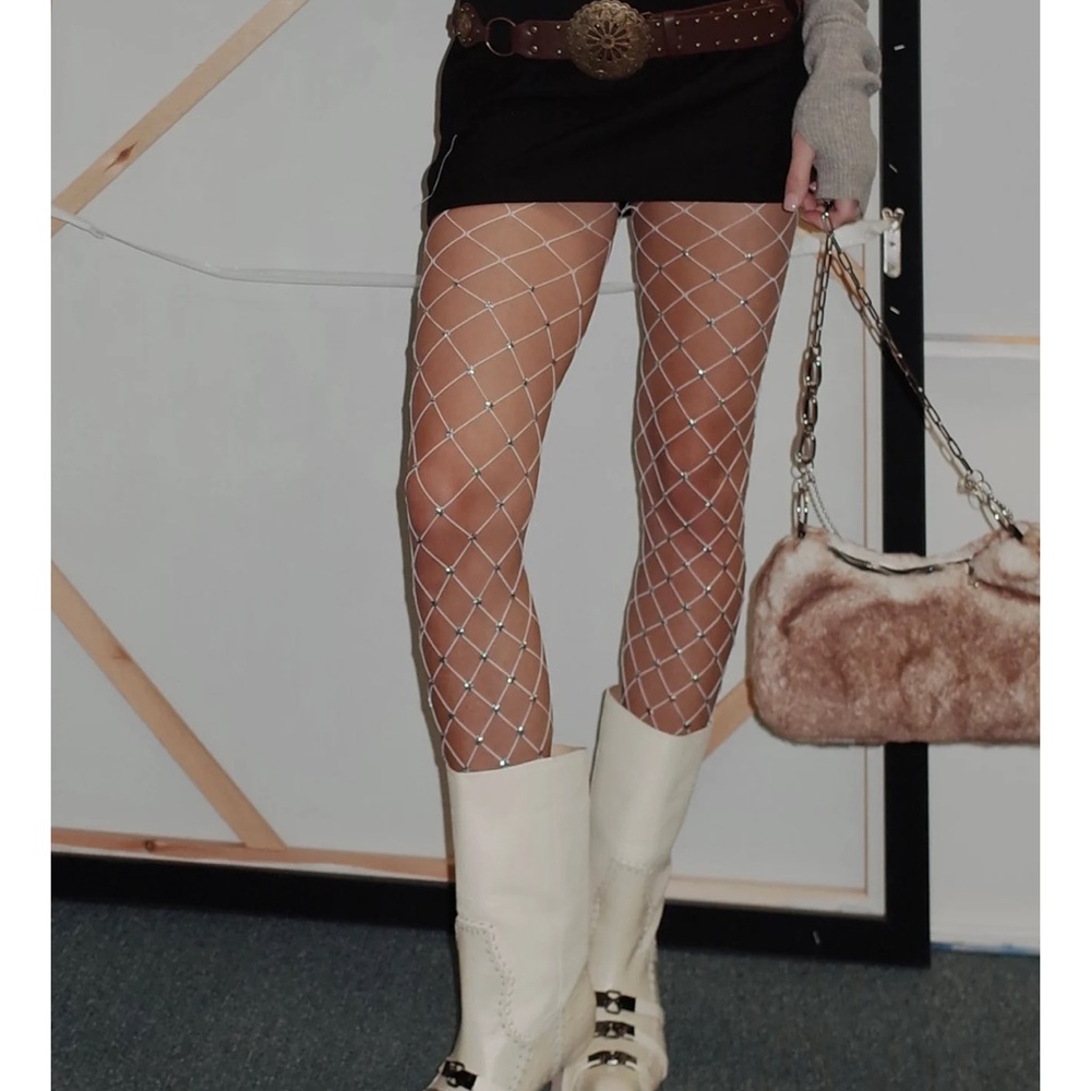 Free People White Fishnet Tights